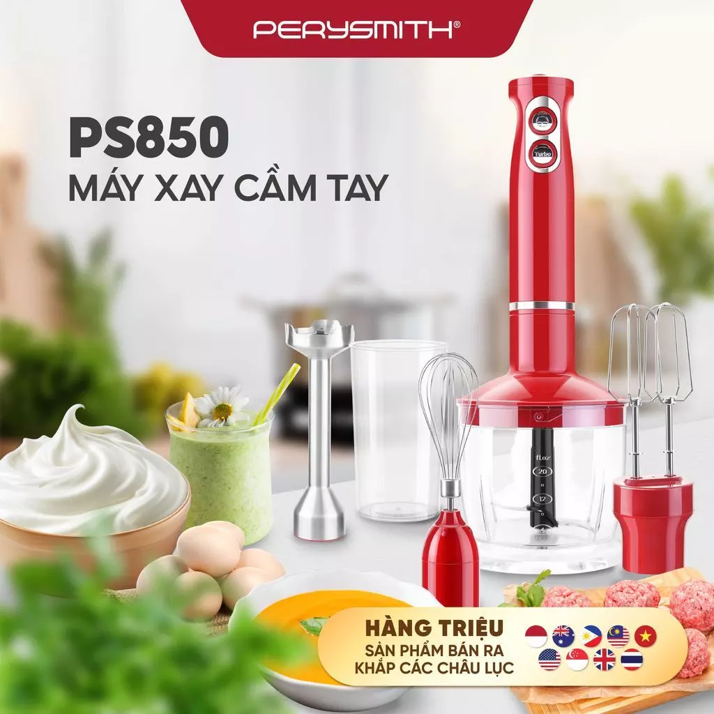 [V] Máy Xay Đa Năng 3in1 PerySmith PS850 Công Suất Lớn Xay Sinh Tố Đánh Trứng Xay Thịt Cá Dễ Vệ Sin