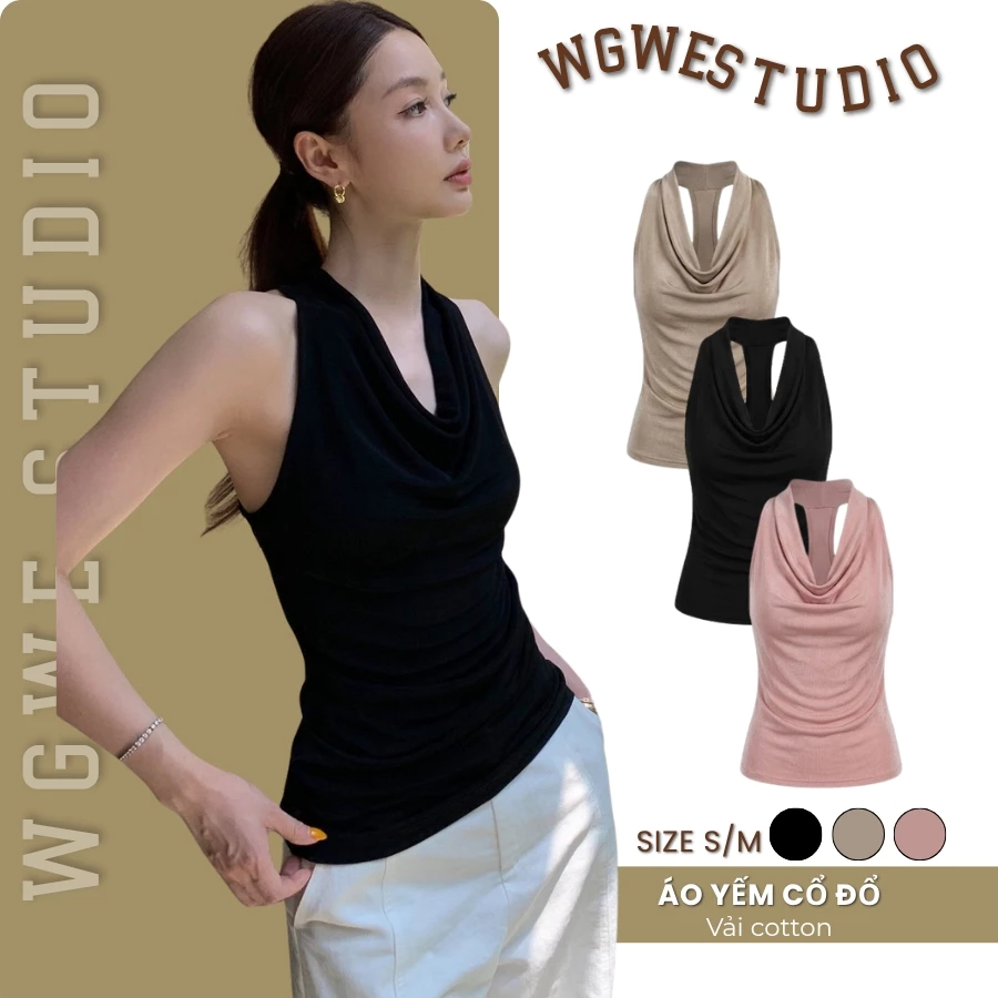 WGWE Studio Áo Ba Lỗ Cổ Yếm Ôm Body Cotton Mịn Basic Co Giãn Tôn Dáng 9894