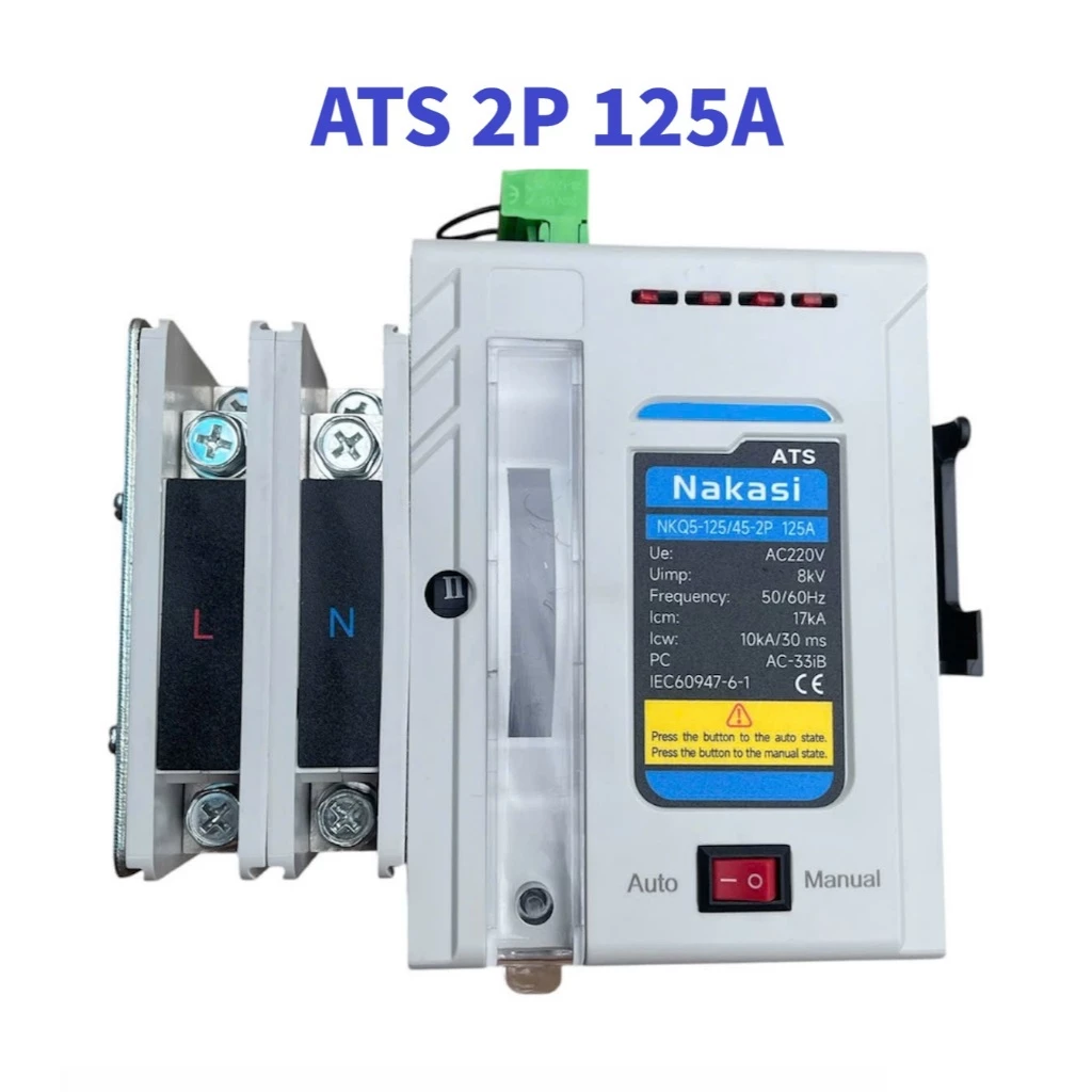 Cầu dao đảo chiều 2 nguồn điện 1 pha 125A - Chuyển nguồn ATS tự động 2P 125A Nakasi