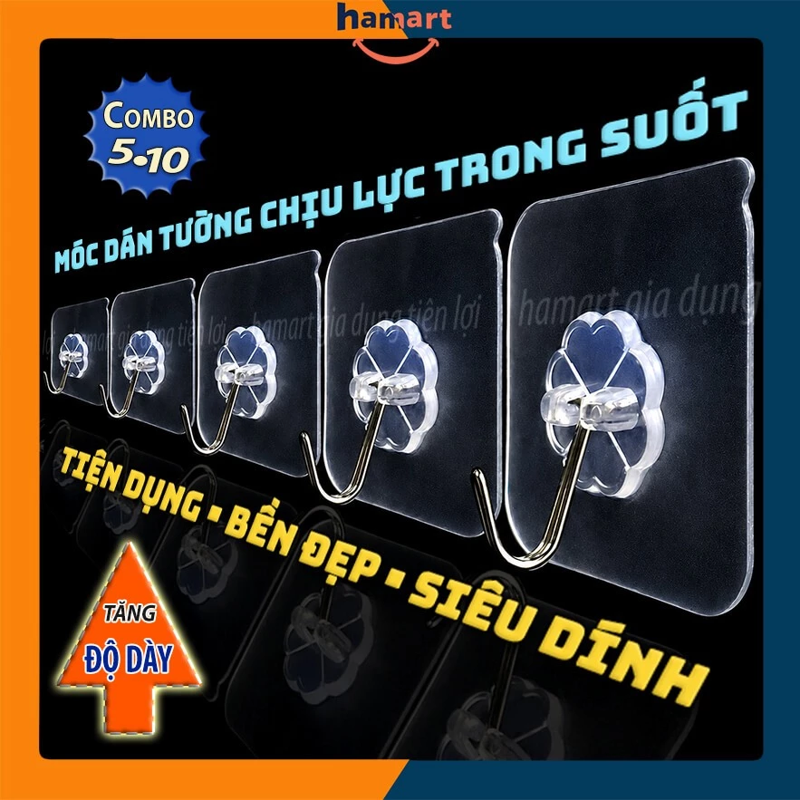 COMBO 5 Móc Dán Tường Chịu Lực Bền Đẹp Móc Dính Tường Trong Suốt Siêu Chắc Tiện Lợi