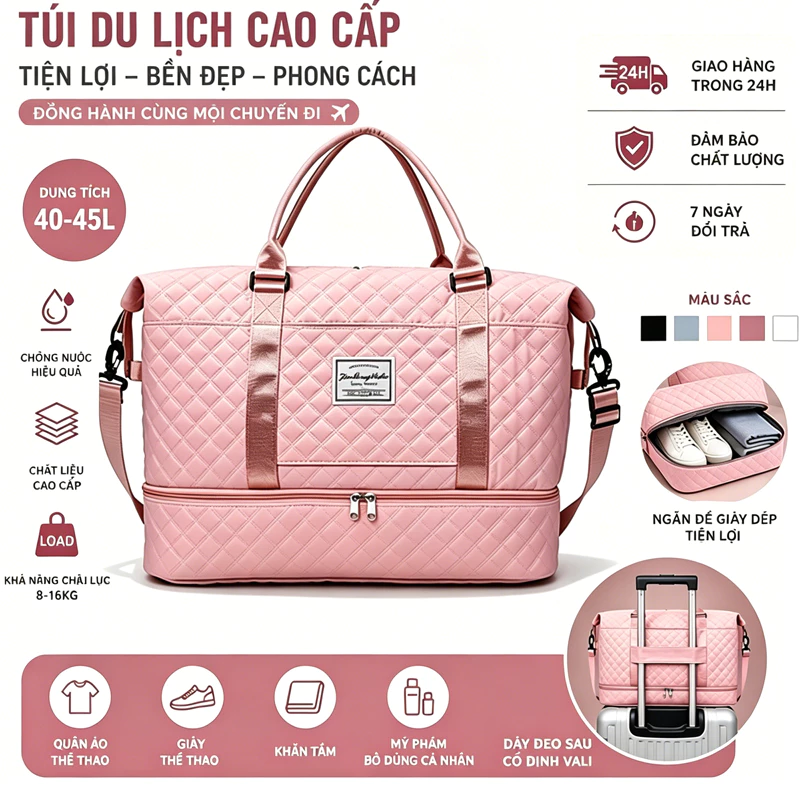 Túi Xách Du Lịch Cỡ Lớn 2 Tầng Túi Du Lịch Đa Năng NamNữ Đựng Quần Áo Mỹ Phẩm chống nước và chống mài mòn FREESHIP.s1340