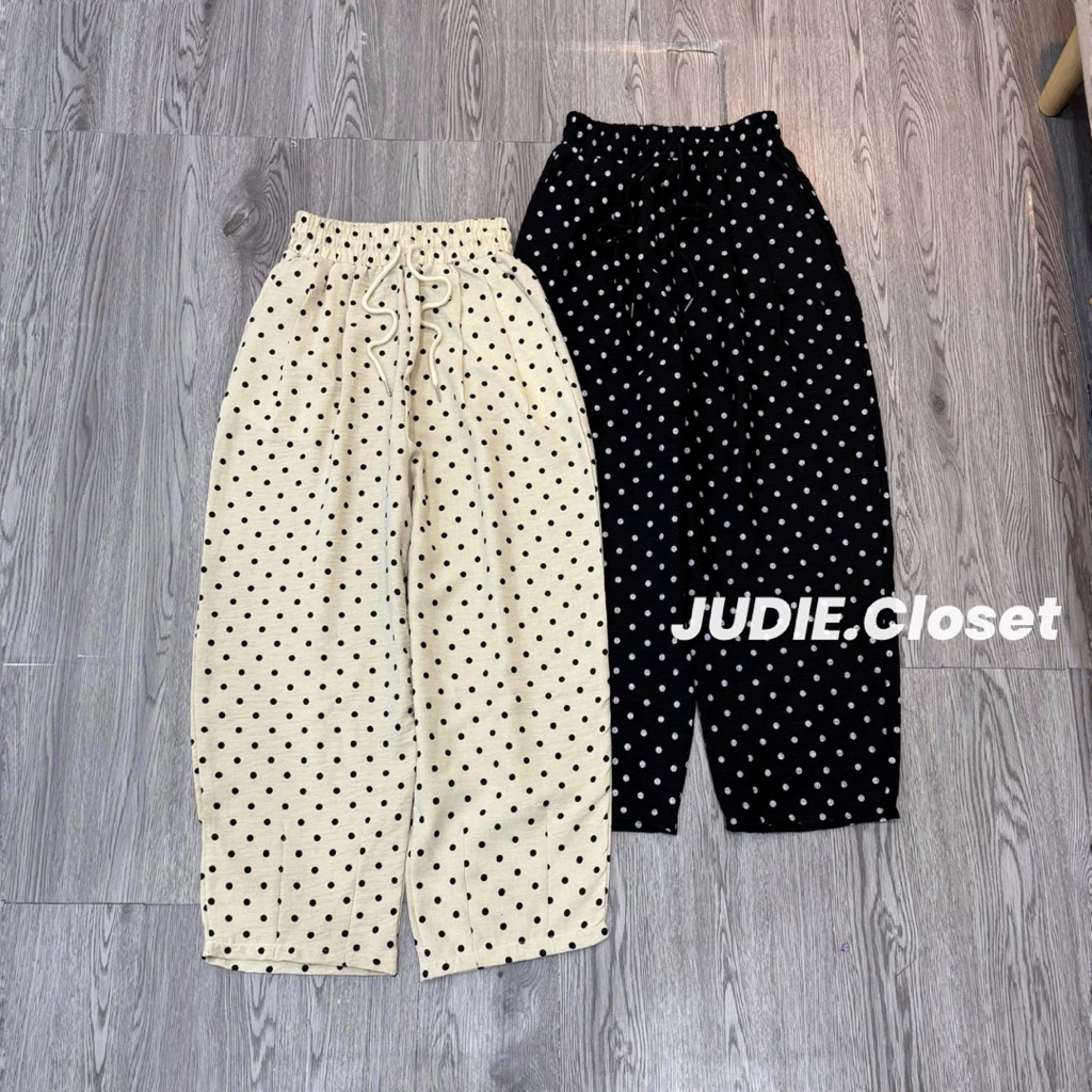 Quần Baggy Nữ Ống Thụng Chấm Bi Chất Đũi Linen Mềm Mát Hottrend mặc Hè JUDIE.Closet