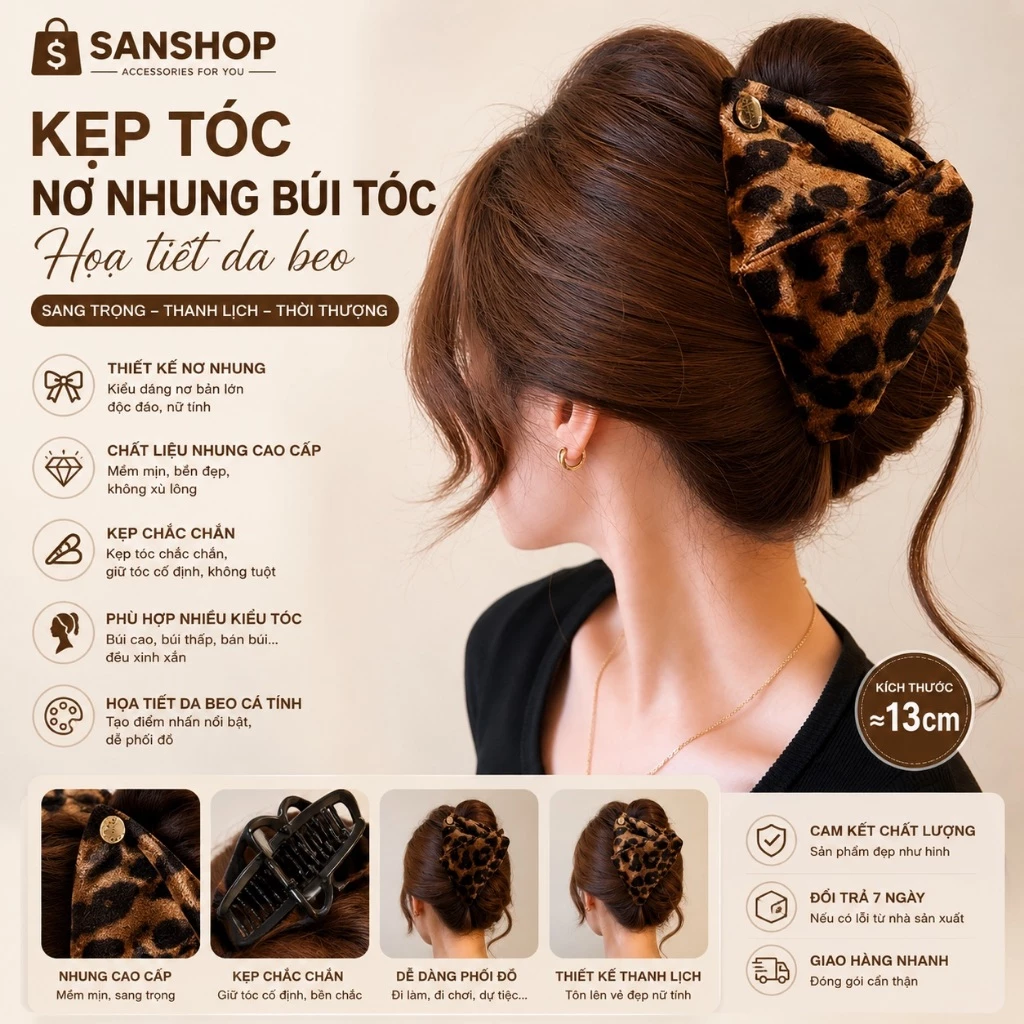 Kẹp Tóc Tam Giác A14 Cặp Cỡ Lớn 13Cm Họa Tiết Da Báo & Chấm Bi Hàn Quốc Tinh Tế A15 Sanshop