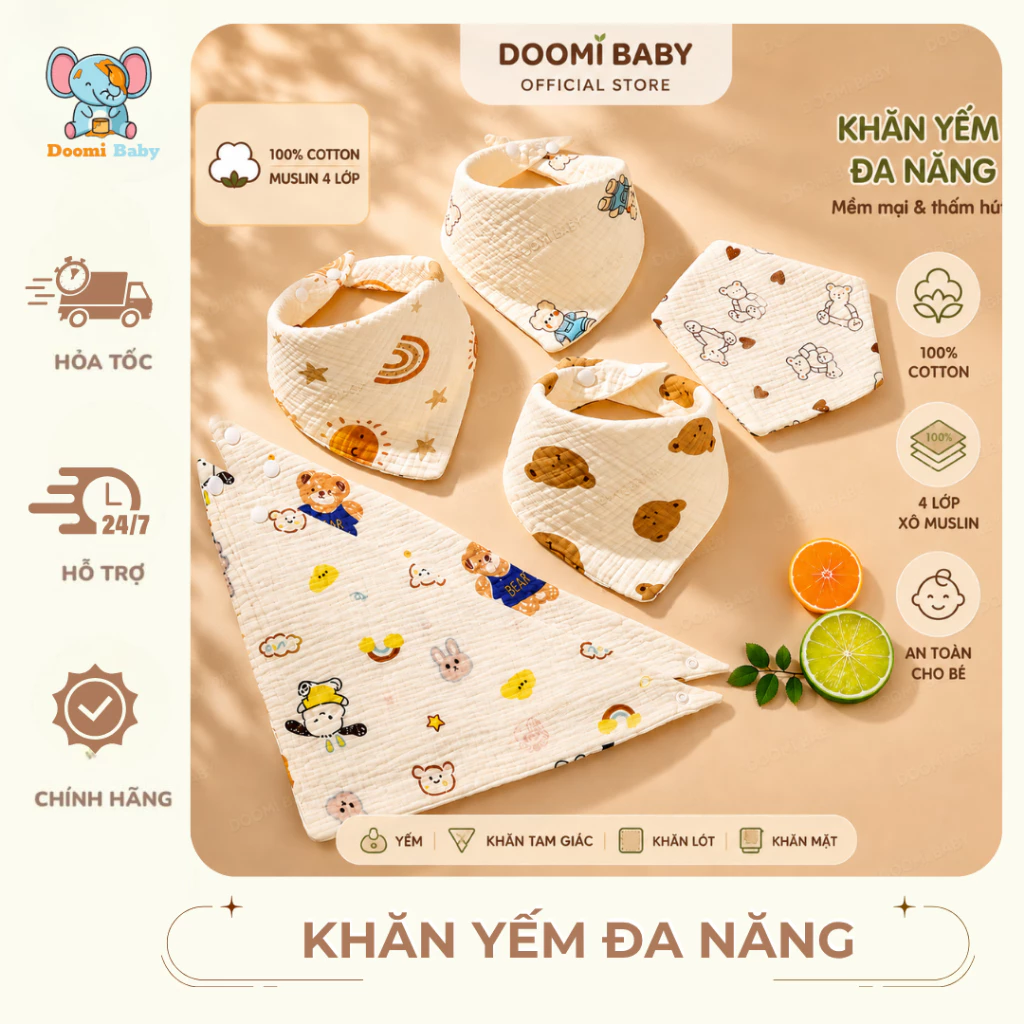[SET 10] Khăn Yếm Đa Năng Cho Bé Vải Xô Muslin 4 Lớp Mềm Mại Doomi Baby - HT819