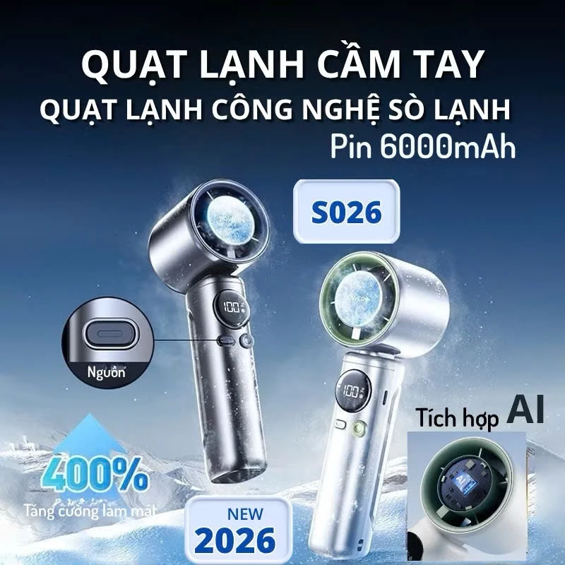 [Xả Hàng] Quạt cầm tay F20 mini Turbo Fan 6000mAh sạc lại , có tấm làm mát, điều chỉnh góc, hoạt động êm, 199 mức tốc