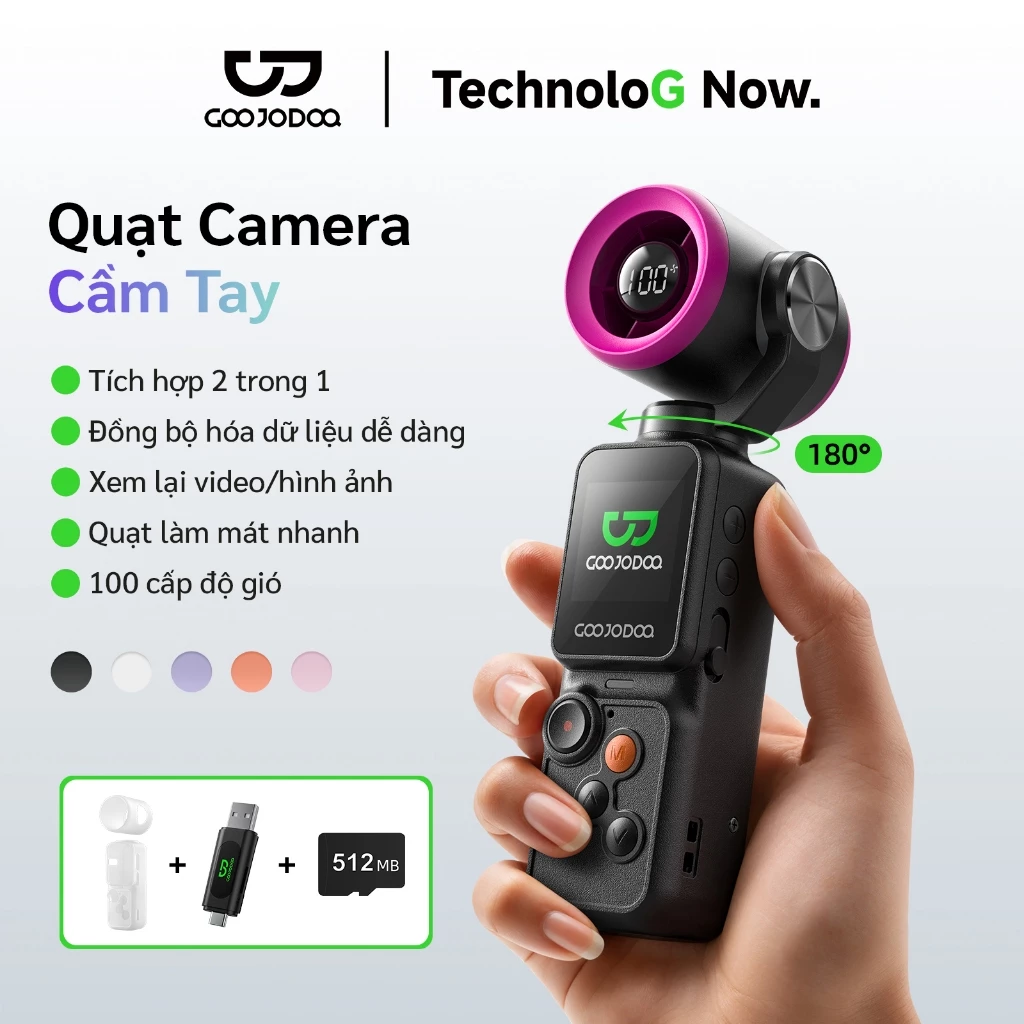 GOOJODOQ Quạt Mini Tích Hợp Camera - 2 trong 1, Pin 2500mAh, Siêu Nhẹ 145g, Hàng Chính Hãng