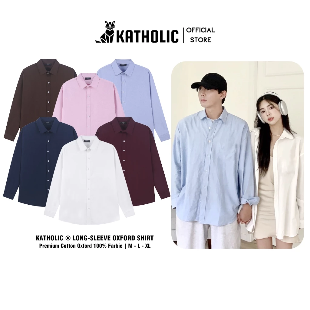 Áo Sơ Mi Trơn Tay Dài Nam Nữ Hàn Quốc Local Brand KATHOLIC Chất Liệu Oxford Form Rộng 6 Màu  KAT019