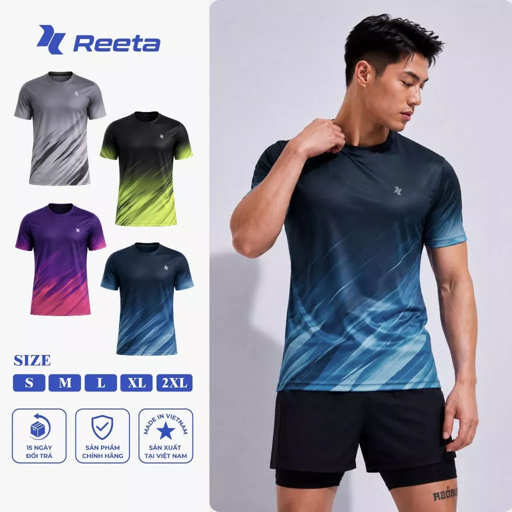 Áo thun thể thao nam Graphic Dynamic Reeta chất vải Knit-EyeLet thoáng khí nhanh khô chạy bộ,cầu lông-A262