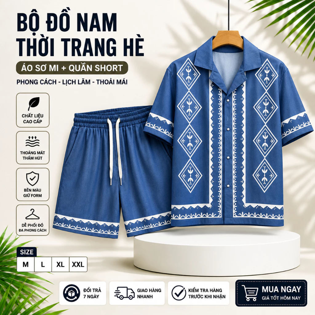 bộ sơ mi đi biển cộc tay nam nữ họa tiết hoa lá, set bộ đồ hè nhóm team building chất vải lụa N27