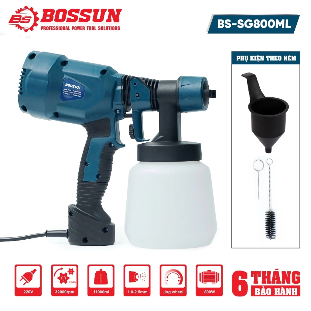 [CHÍNH HÃNG] Máy Phun Sơn Bossun BS-SG800ML - Lõi đồng 100% - Dung Tích 1100ml - Đầu 3 Chia