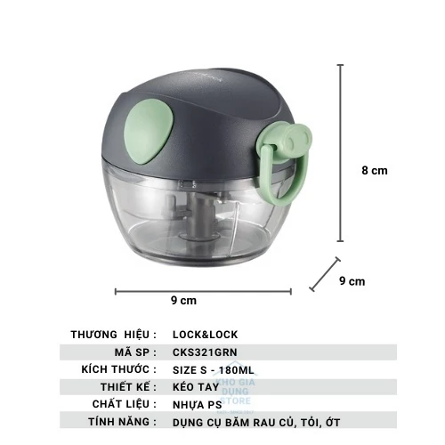 [Top Value] Dụng cụ băm rau củ quả, xay tỏi ớt mini cầm tay Lock&Lock CKS321 180ml máy xay đồ ăn dặm cầm tay