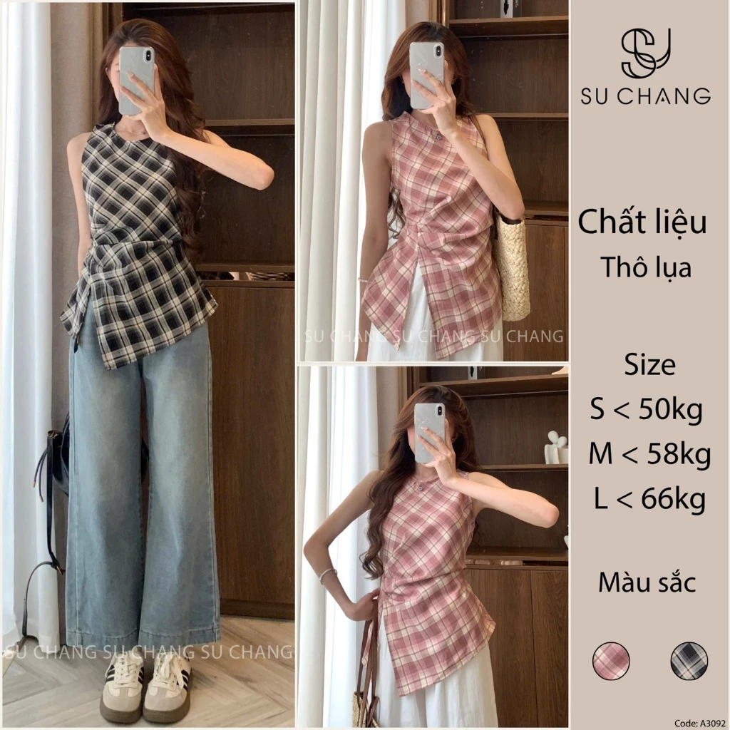 Áo Sát Nách Xếp Li Eo Xẻ Tà Su Chang A3092