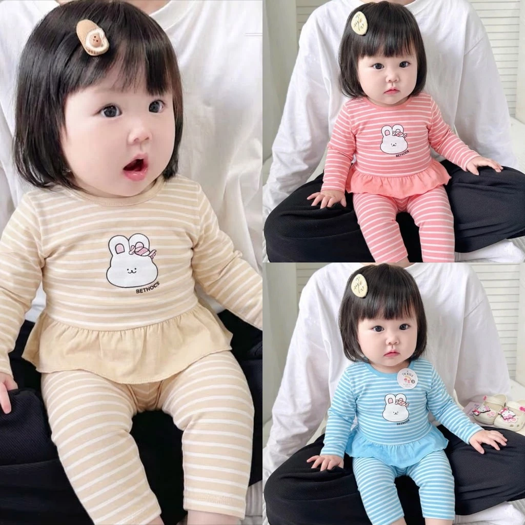 Bộ dài TNKIDS thun lạnh mềm mát phối bèo mặc nằm điều hòa hoặc giao mùa cho bé gái