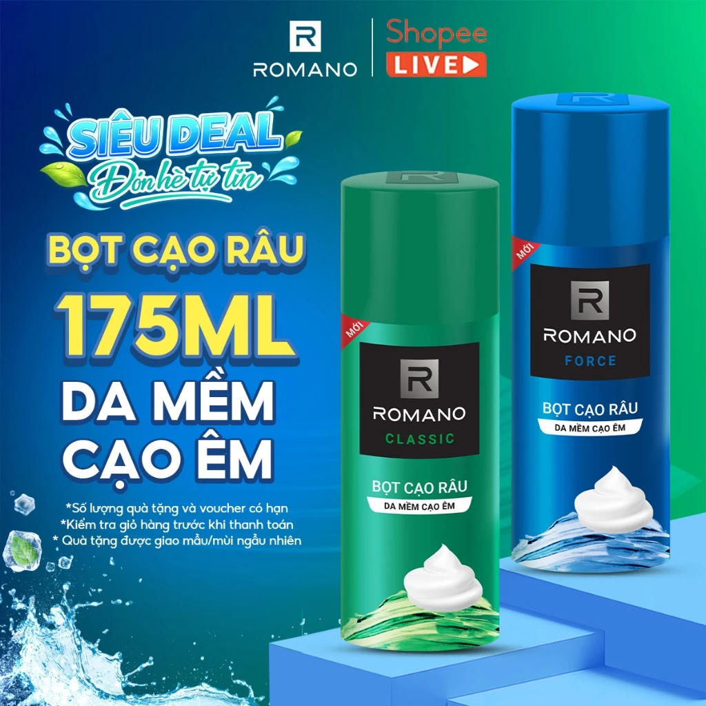 Bọt cạo râu cao cấp cho nam Romano 175ml Classic / Force - Live