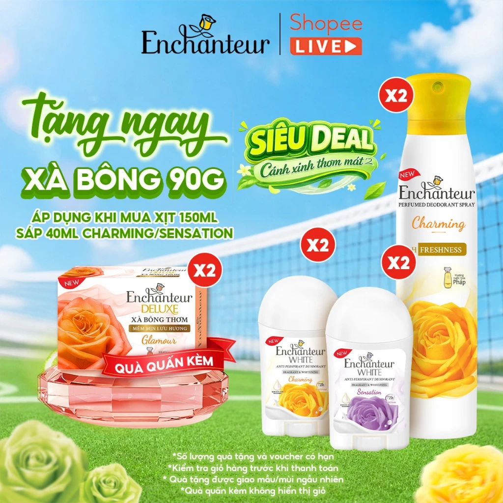 [DEBUT] Combo 2 Xịt / Sáp khử mùi Enchanteur Charming/ Sensation/ Delightful/ Romantic 150ml - 40g / chai - Live