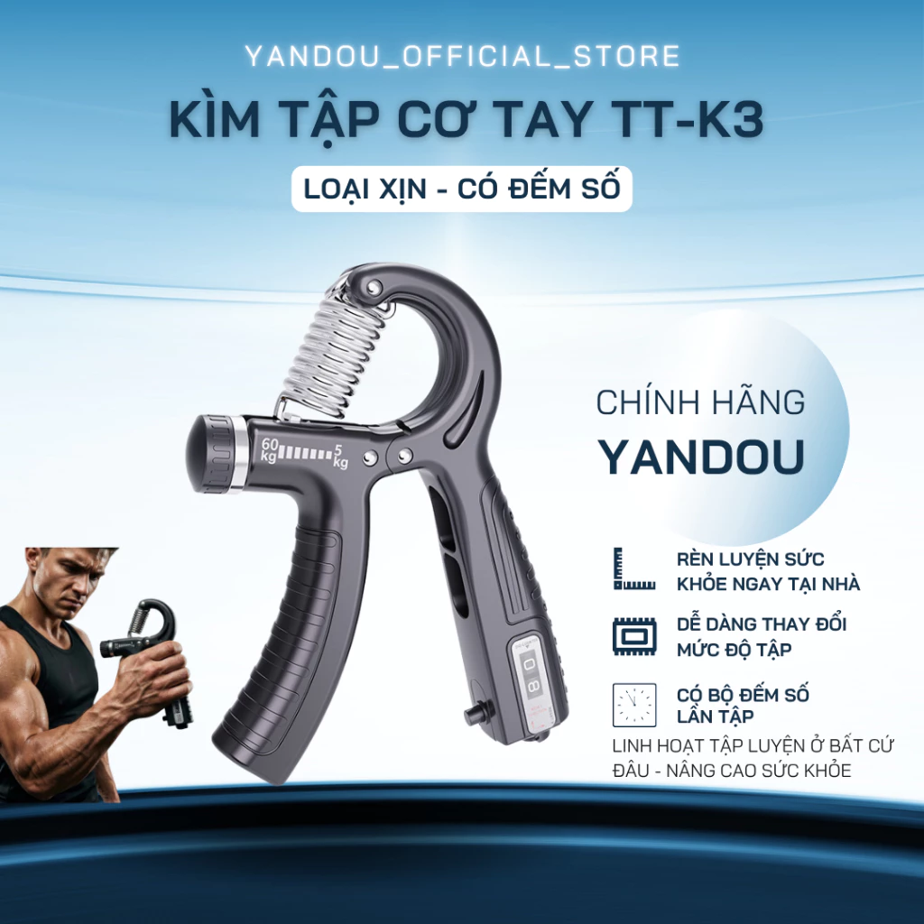 Kìm Bóp Tập Cơ Tay Loại Chữ A Tập Thể Dục Tại Nhà Điều Chỉnh Lực Có Đếm 5kg - 60kg