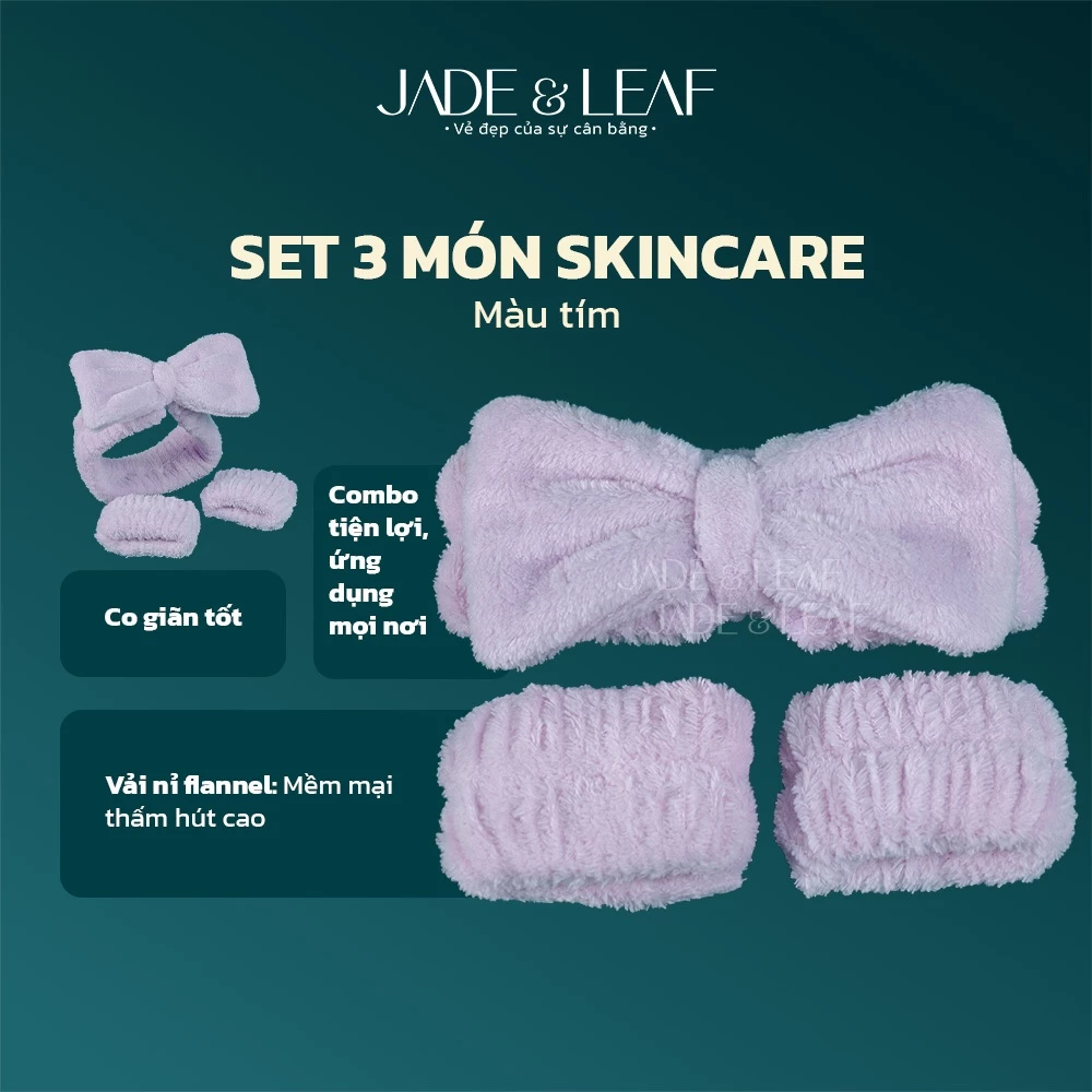 Set Băng Đô Cài Tóc Rửa Mặt Jade&Leaf Bờm Tóc Kèm Hai Băng Cổ Tay Mềm Mịn Co Giãn Chống Thấm Nước