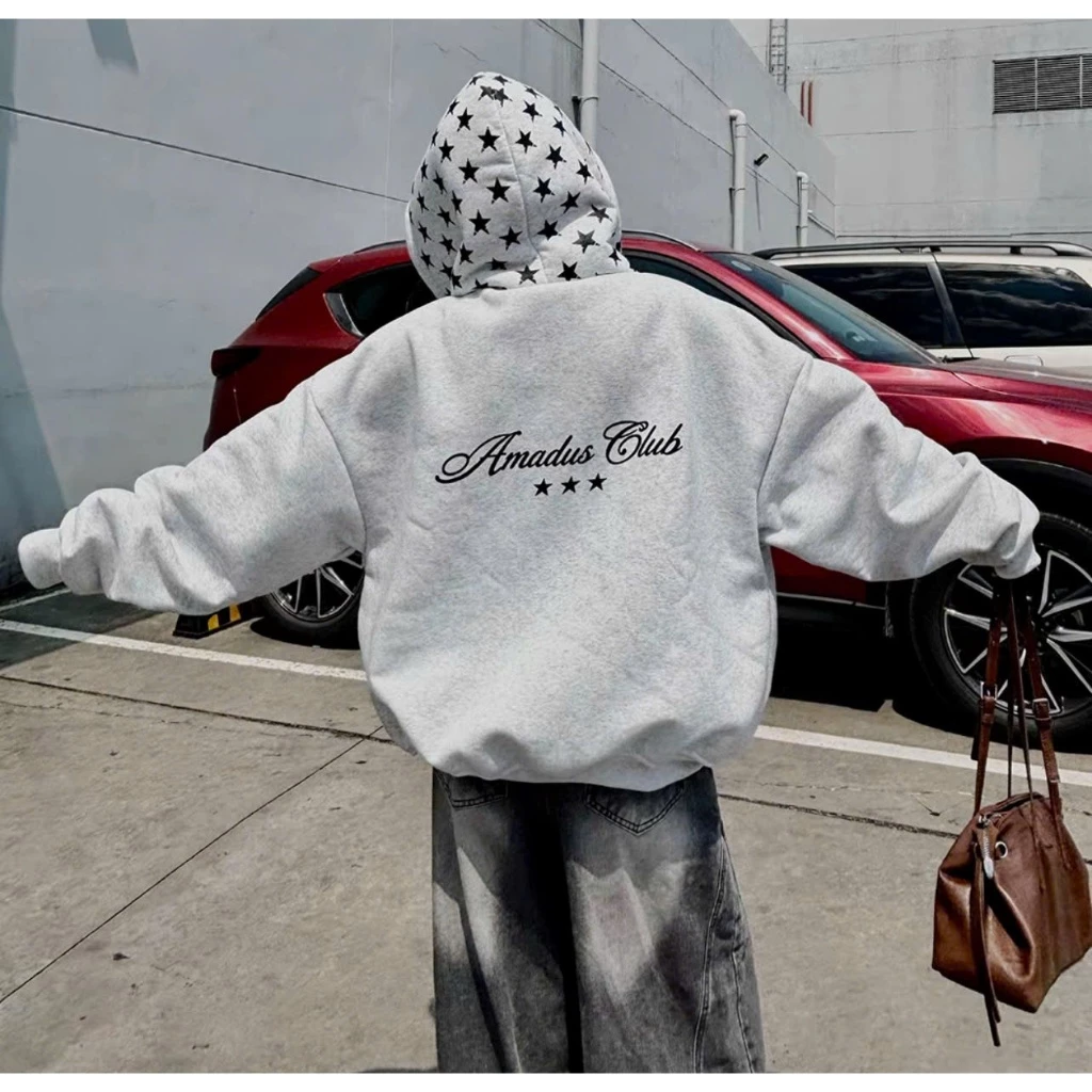 ÁO HOODIE ZIP BOXY Phối Nón in Amadus Club Nỉ XK Form Unisex Nam Nữ