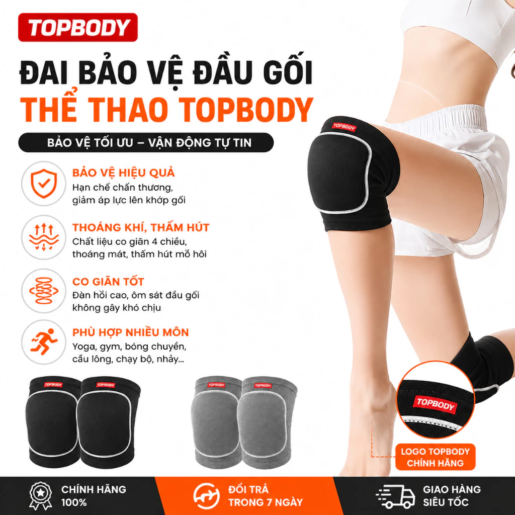 [1 Đôi] Đai Gối TOPBODY, Băng Bảo Vệ Khớp Gối Tập Yoga, Gym, Bóng Chuyền, Bóng Đá, Chạy Bộ Topbody - DAGOI05