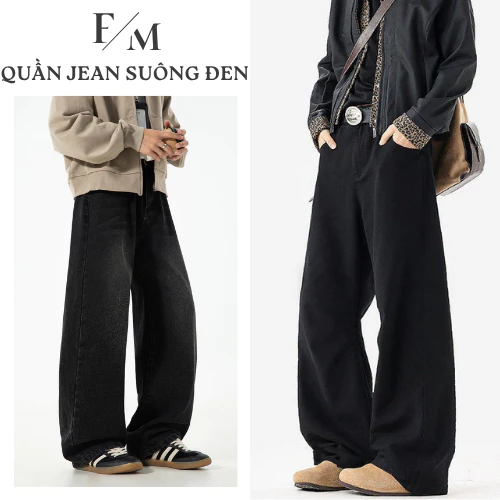 [DEAL MỚI] Quần Jean Nam Retro Suông Đen Lưng Cao Dáng Dài Quần Jean Suông Retro Ống Đứng Jean Mềm Phong Cách Năng Động