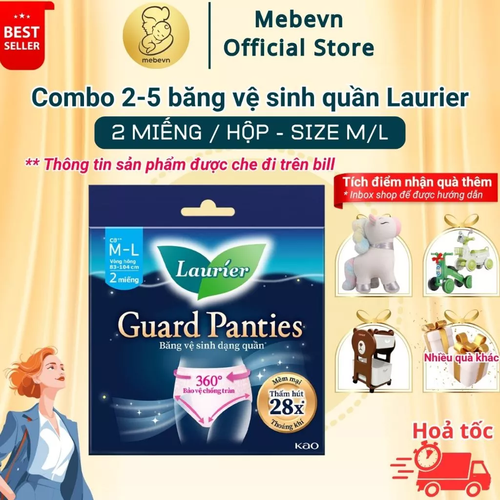 Combo 2-5 hộp băng vệ sinh quần Laurier, băng vệ sinh nữ dạng quần chống tràn Size M/2 miếng / gói
