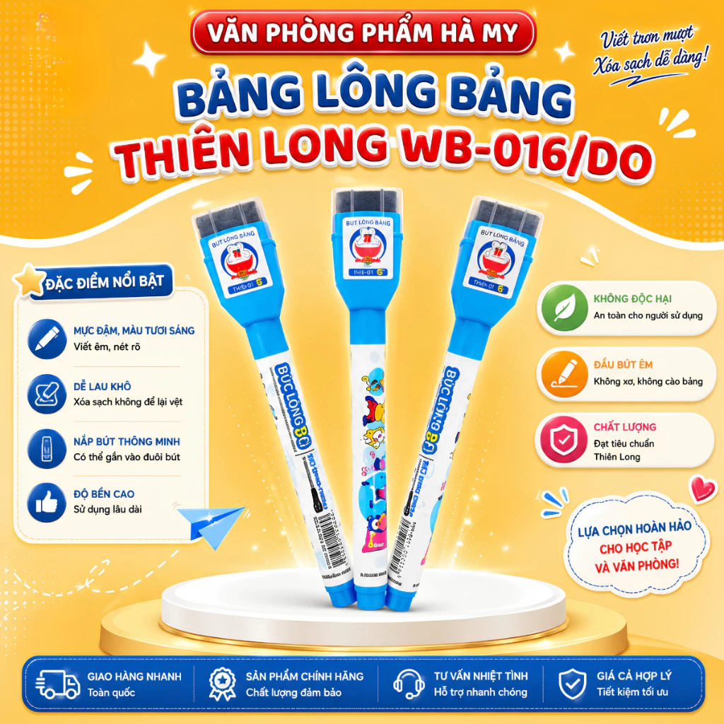 Combo 5 Cây Bút lông bảng Thiên Long - Doraemon WB-016/DO Mực Xanh