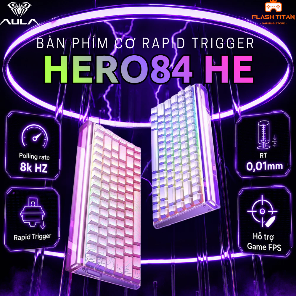 Bàn Phím Cơ Gaming Aula Hero 84 HE - Có Rapid Trigger - 8k Polling Rate - RT 0.01mm - Độ Trễ Thấp - Dùng Chơi Game FPS