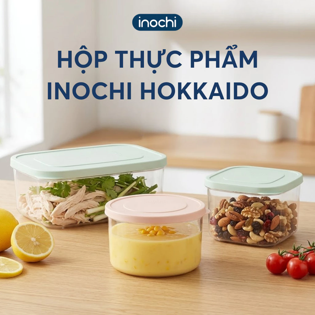 Hộp thực phẩm Inochi - Hokkaido 500ml-750ml-1000ml-1500ml-2000ml-2500ml(nắp màu pastel)