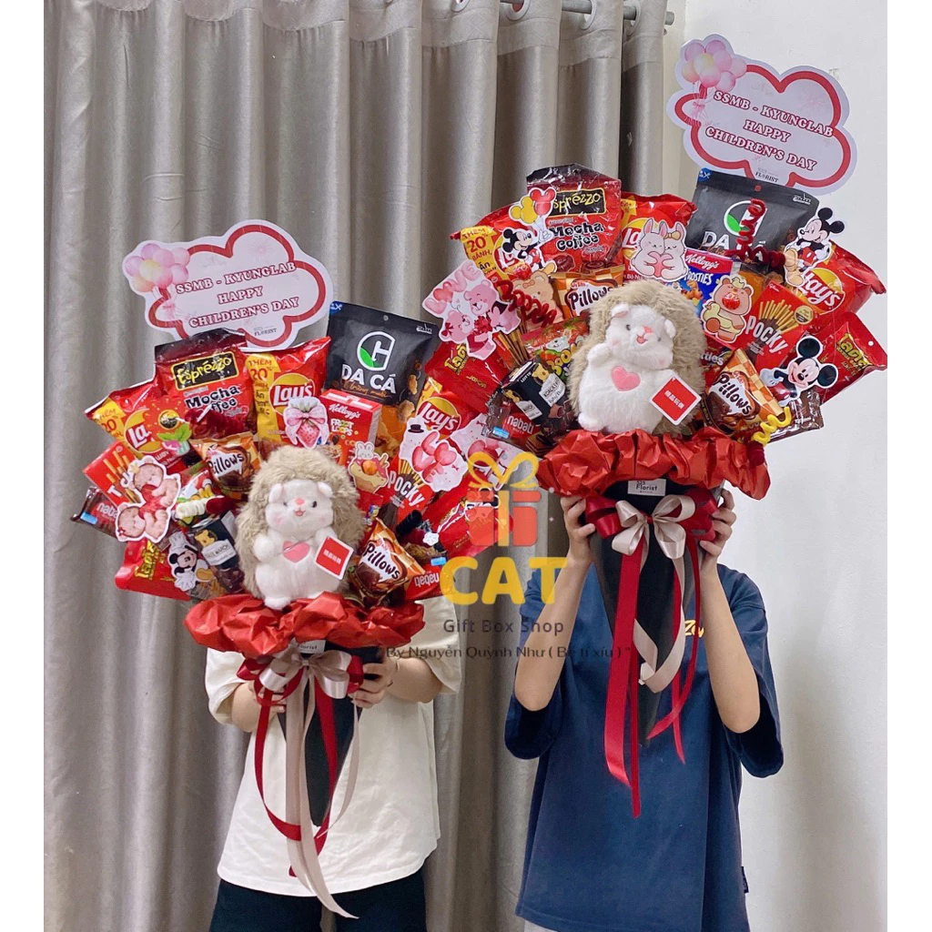 Quà Tặng 1/6 Cho Bé Gấu Bông Bánh Kẹo Quốc Tế Thiếu Nhi Siêu Cute, Ốc quế bánh kẹo khổng lồ tặng sinh nhật, bạn gái