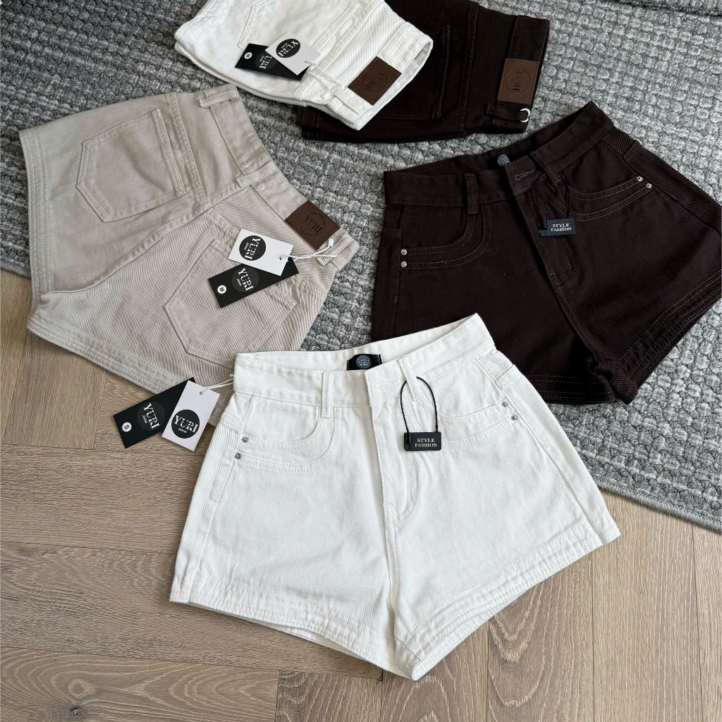 YURI JEANS - (MÃ 35) Quần Short Jean Nữ Túi Đôi Lưng Cao Basic