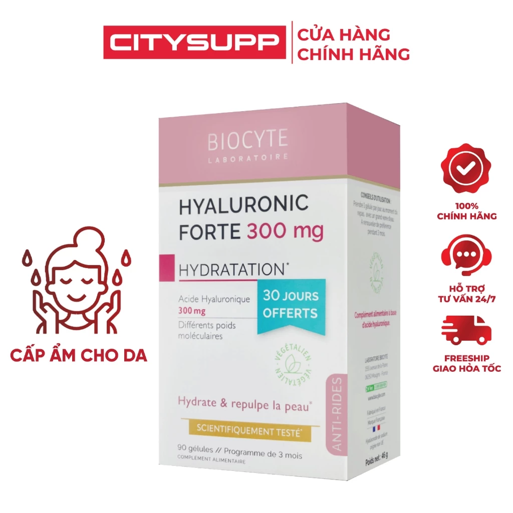 Viên Uống Biocyte Hyaluronic Forte 300mg (30, 90 Viên) Hỗ Trợ Cấp Ẩm Cho Da và Bôi Trơn Sụn Khớp