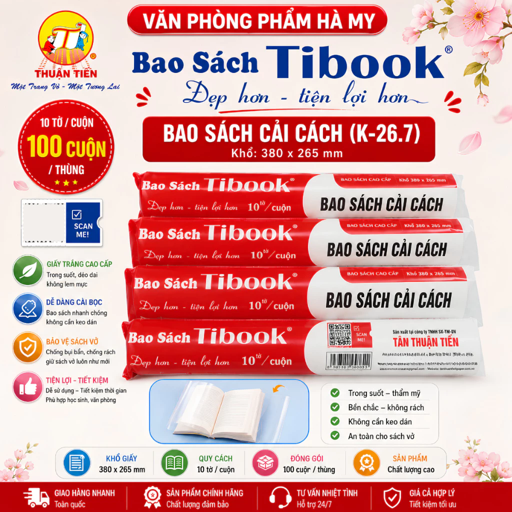 (Cuộn 10 cái) Bìa Bao Sách Cải Cách Cao Cấp TiBook 26.7 Cm - Khổ Sách Giáo Khoa