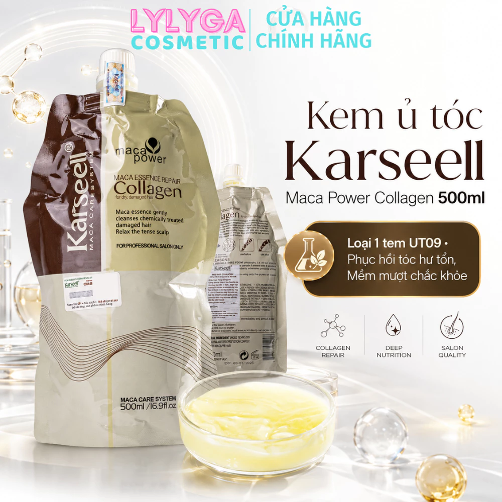 Kem ủ tóc Karseell Maca Power Collagen 500ml phục hồi hư tổn Hấp ủ tóc thẳng mượt bổ xung collagen LOẠI 1 CÓ TEM UT09