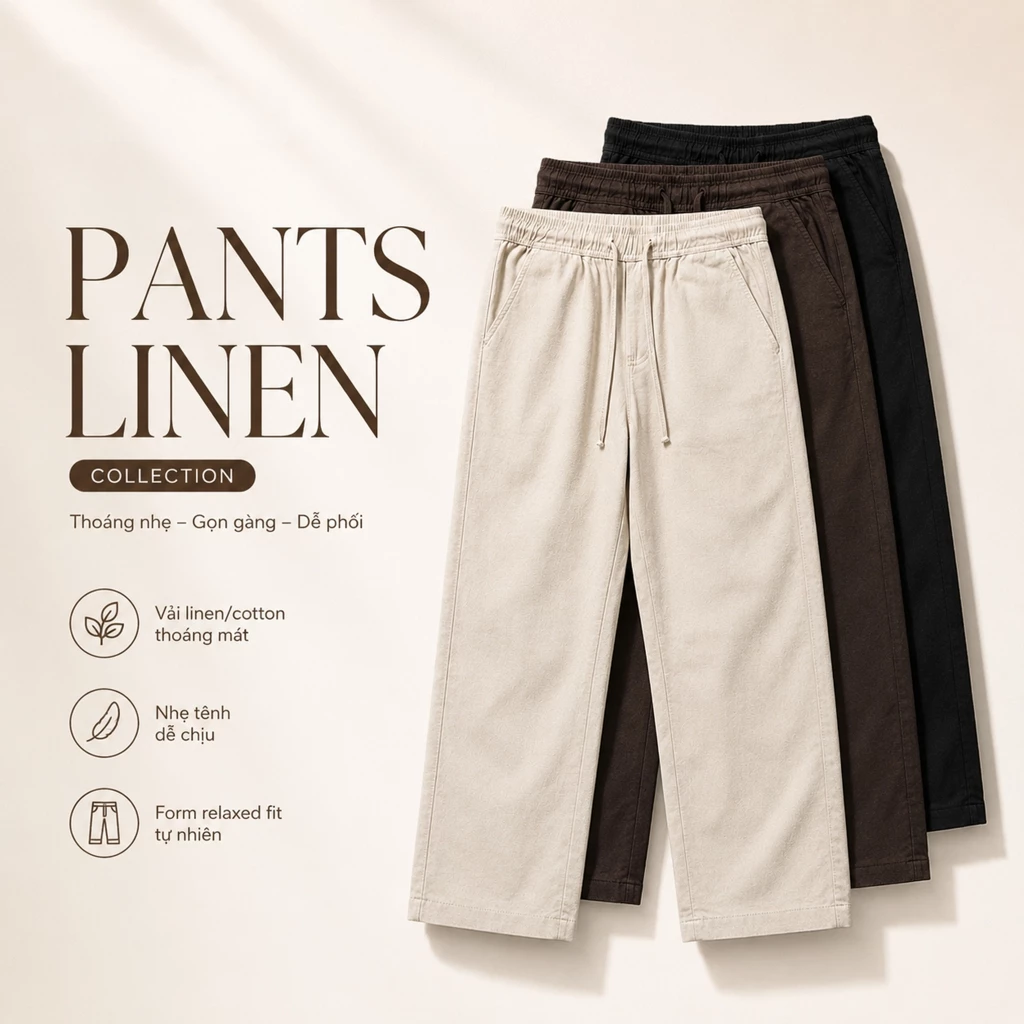 Quần dài nam ROWAY, chất liệu linen cotton | Quần dài dệt cạp chun