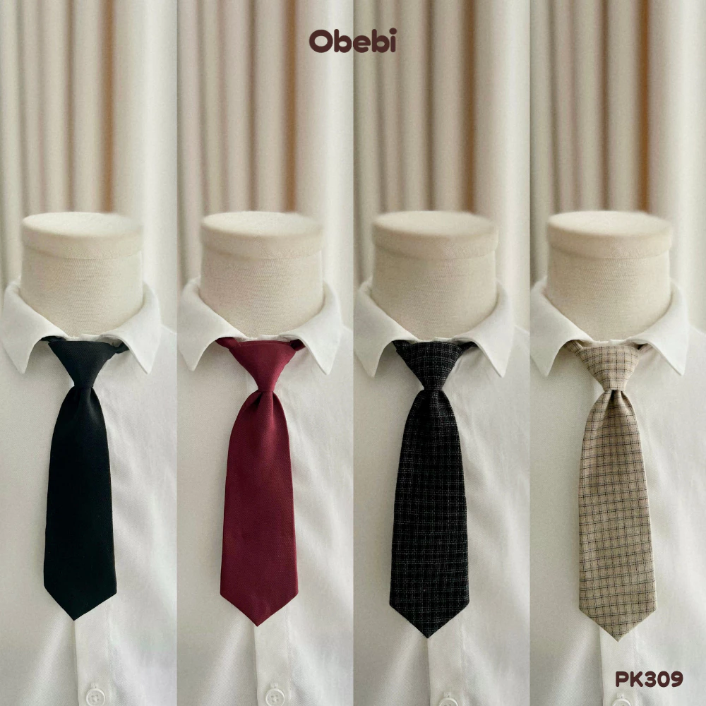 Cà Vạt Thanh Lịch Trơn Obebi Kẻ Có Dây Chung Điều Chỉnh Cho Bé PK309
