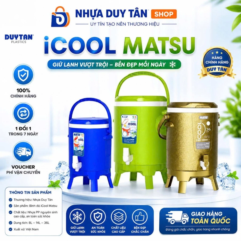 Thùng Đá Giữ Nhiệt ICool Nhựa Duy Tân PU FOAM Tech - Bình Đựng Nước Đá Có Vòi Đi Picnic Cắm Trại Nhiều Cỡ