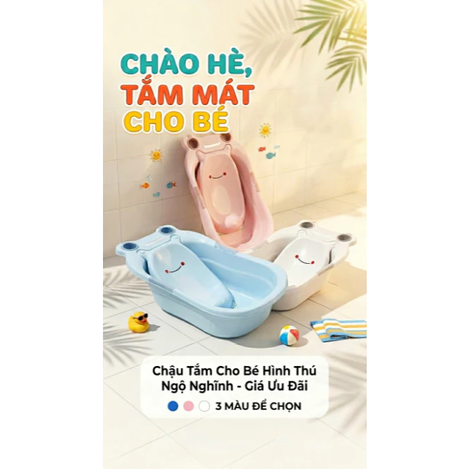 [MIỄN SHIP] Chậu tắm thau tắm ếch HOKORI cute cho bé, trẻ em sơ sinh - Việt Nhật Plastic