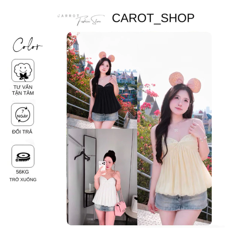 [ 𝐆𝐈𝐀̉𝐌 𝟏𝟓𝐤 ] VN90 Áo bí cúp 2 dây “ 𝐁𝐀𝐁𝐘𝐃𝐎𝐋𝐋 𝐕𝐎𝐀𝐍 “ kèm áo choàng phù hợp mùa hè by CarrootShop
