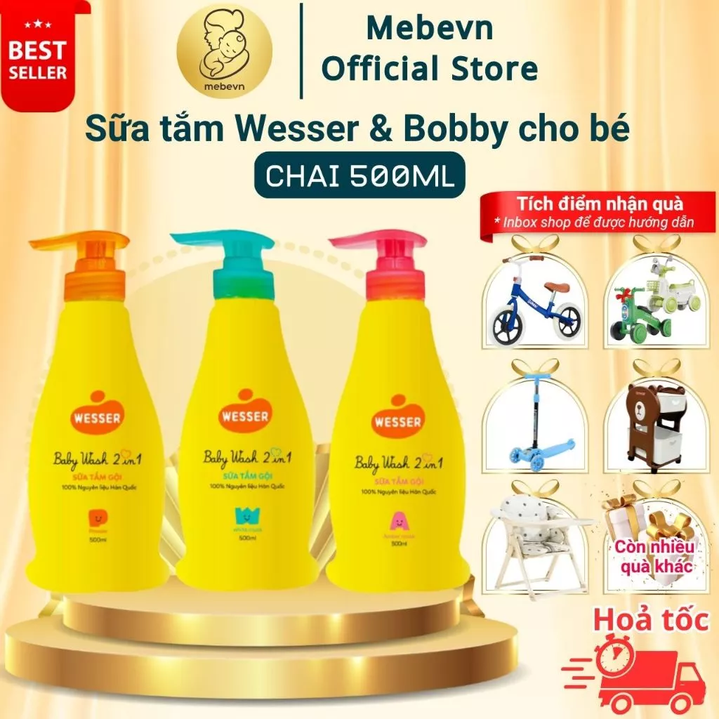 sữa tắm wesser cho bé, sữa tắm gội wesser toàn thân cho bé dịu nhẹ, chiết xuất từ thiên nhiên 500ml
