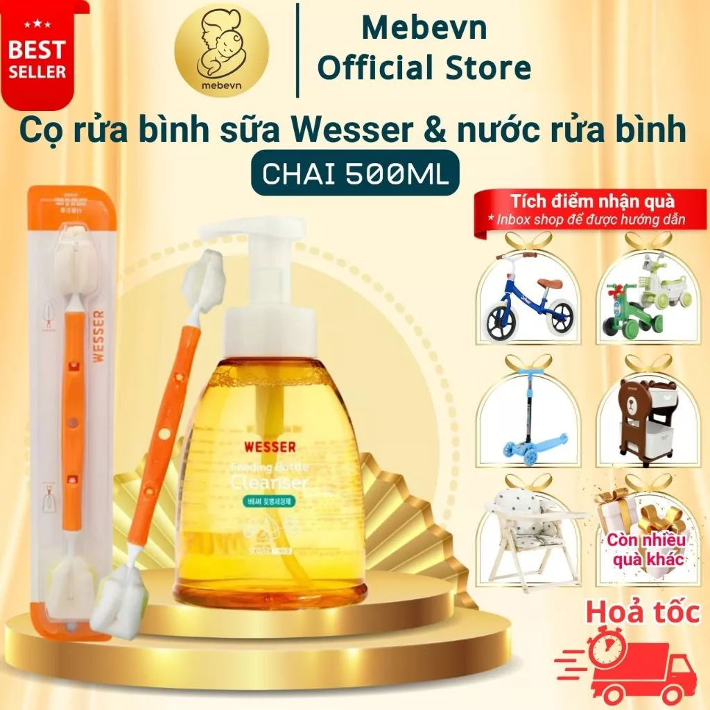 Cọ Rửa Bình Sữa WESSER 2 Đầu Đa Năng Giúp Làm Sạch Bình Và Núm Ti, Cọ Rửa Bình Sữa Wesser Cao Cấp,
