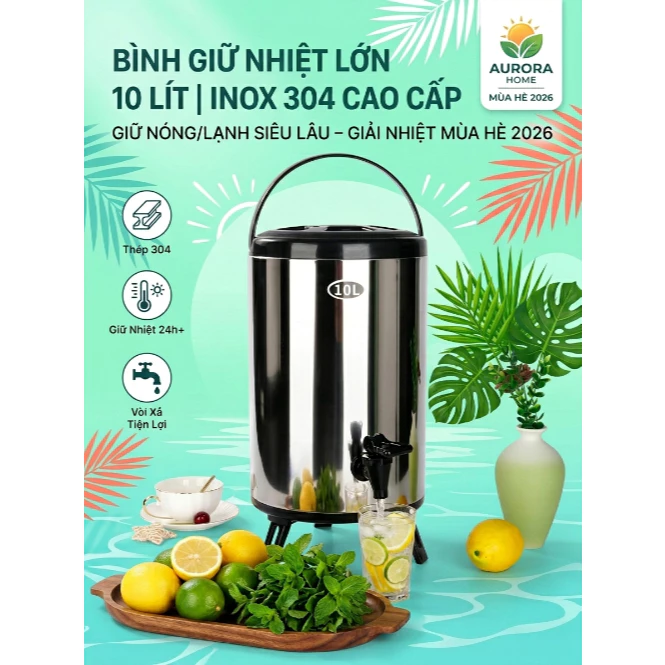 Bình giữ nhiệt 3 lớp ủ trà sữa, nước chè, đựng nước chuyên dụng pha trà 6L, 8L, 10L, 12L - Hàng VNNK