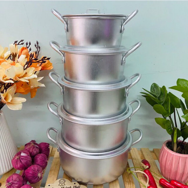 Bộ Nồi Nhôm Tùy Chọn Phân Loại Kích Cỡ - Xoong Nhôm Quốc Dân Dày Dặn (0.5 kg - 3 kg gạo)