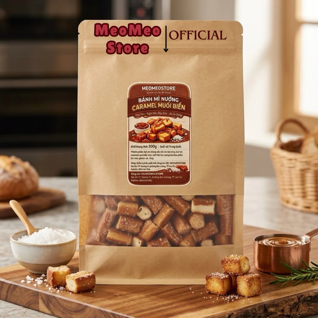 Bánh Mì Caramen Muối Biển Hot Hit (Túi 500g) - Bánh Mì Giòn Tan Vị Mặn Ngọt Hài Hòa