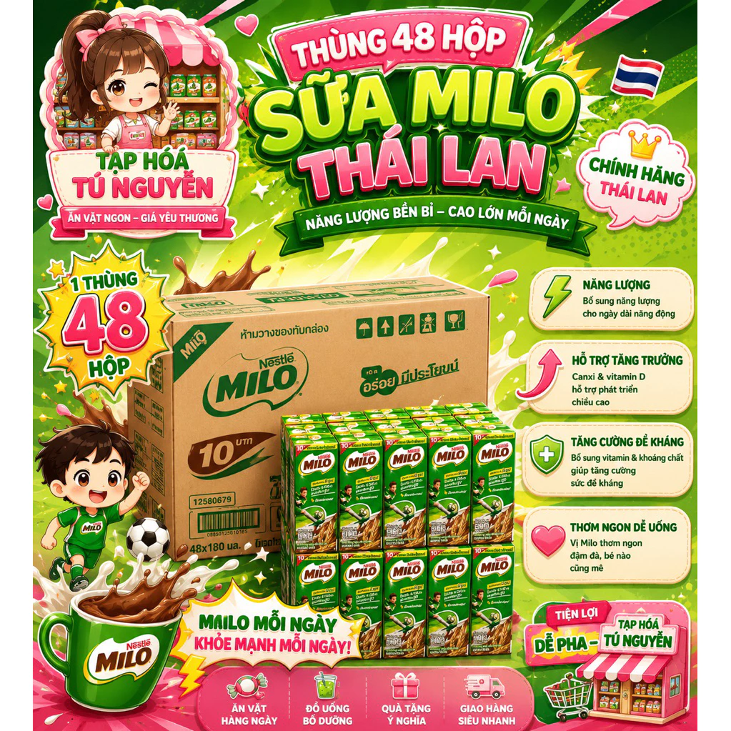 THÙNG SỮA MILO THÁI LAN 48 HỘP SIÊU NGON HOT LÚA MẠCH CHÍNH HÃNG