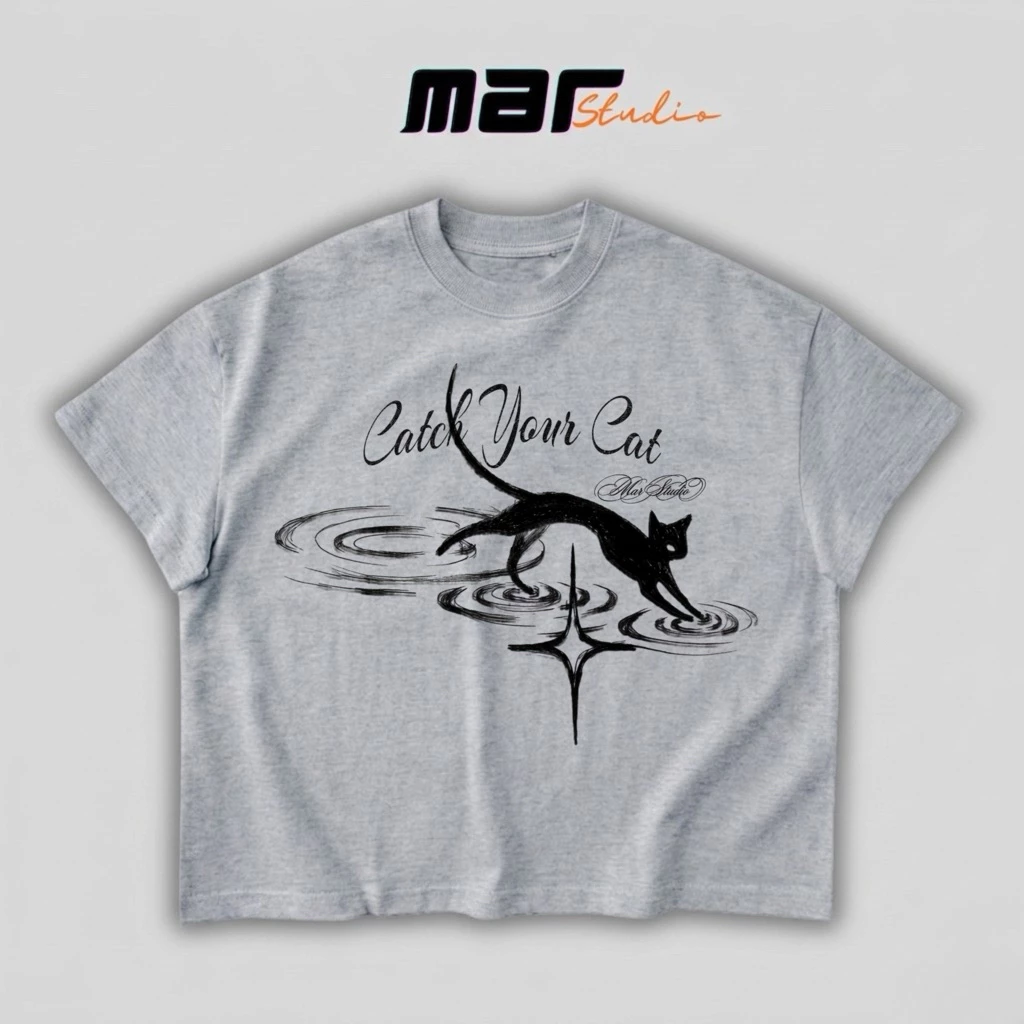 Áo Thun BOXY_ CACTH YOUR CAT _Local Brand MAR STUDIO - 100% Cotton, 250gsm.
