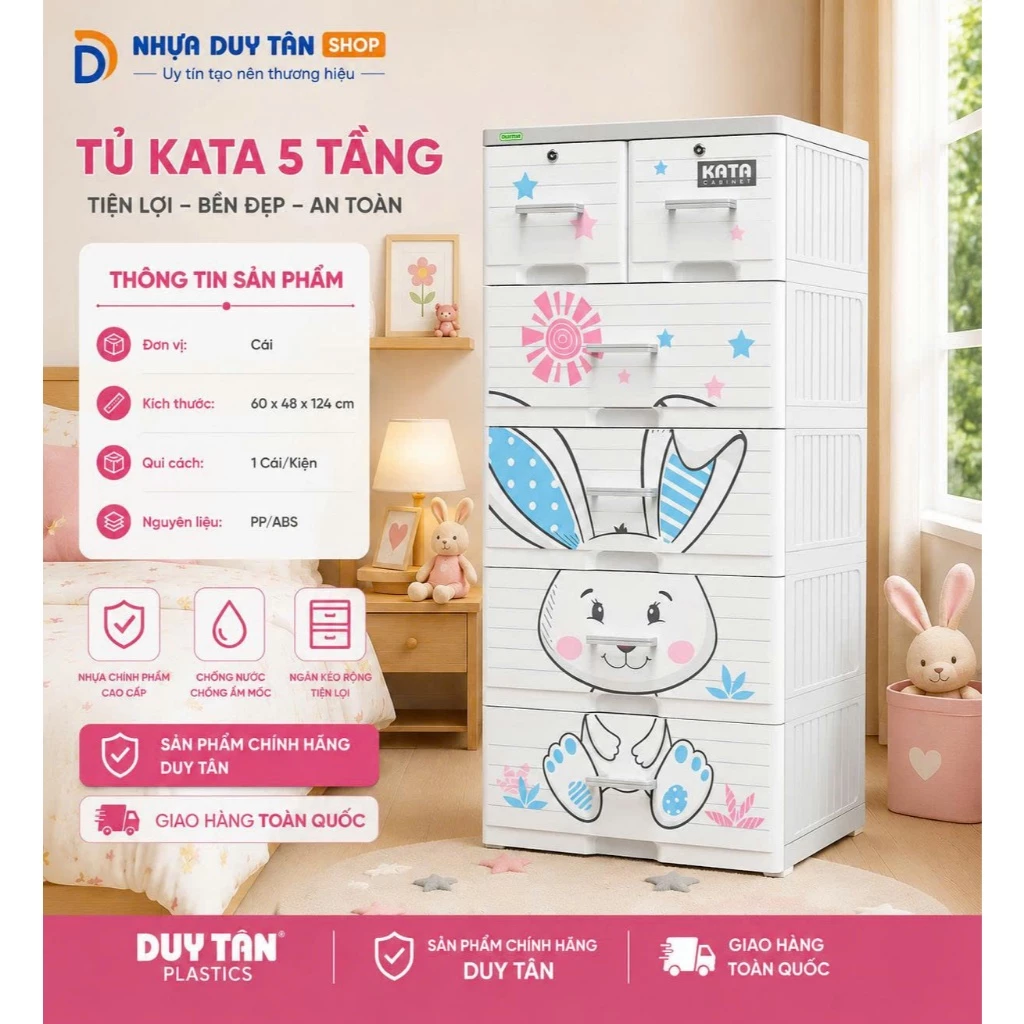 Tủ Nhựa Quần Áo Duy Tân KATA Đại Bản Cao Cấp Có Khóa 4/5 Tầng