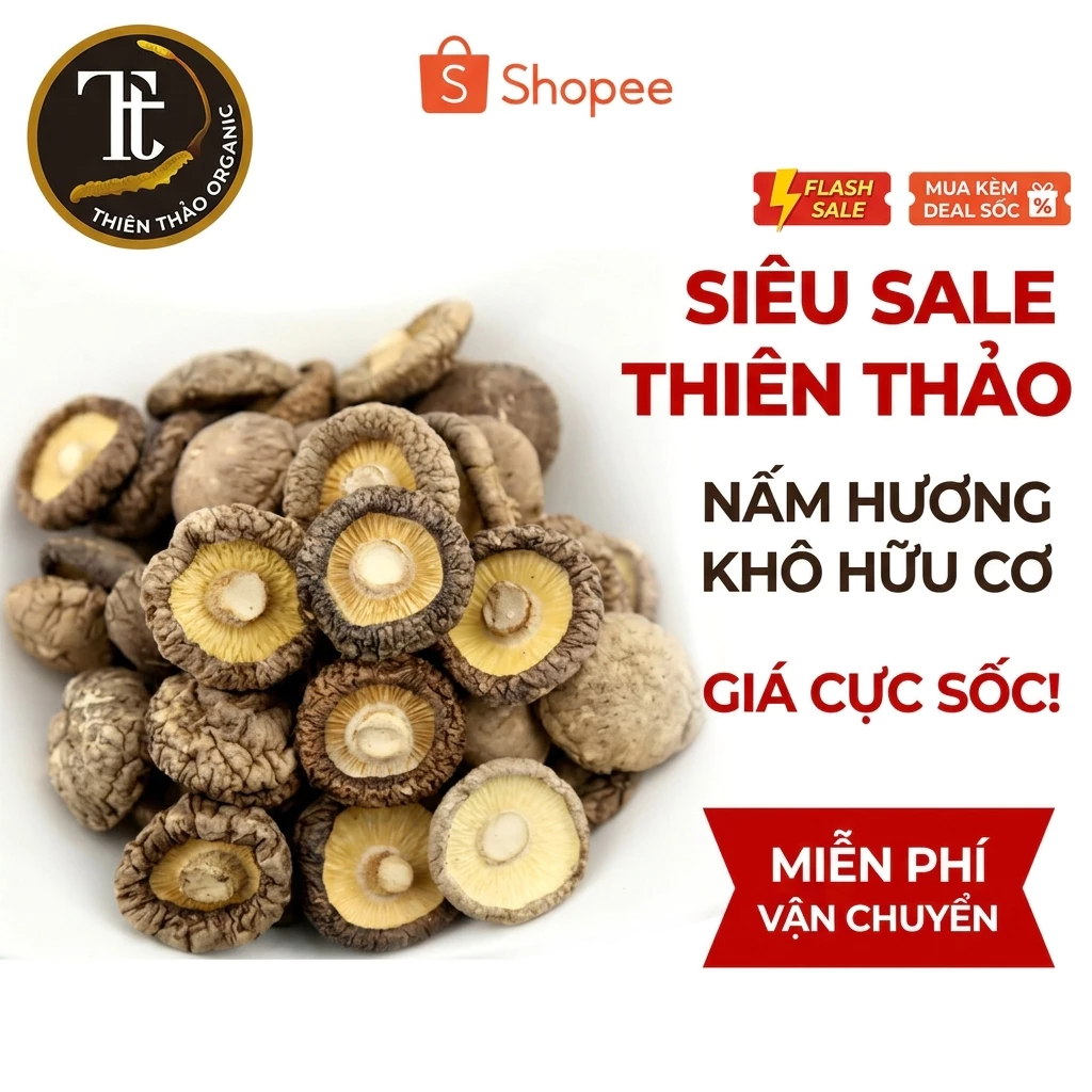 COMBO 2 Bịch mỗi bịch 100gr Nấm Hương sấy khô ăn chay ăn kiêng giảm cân loại 1 Thiên Thảo Organic