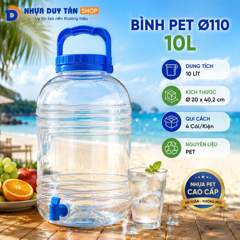Bình nước nhựa PET Duy Tân có vòi 10L 15L 20L - Bình đựng nước đi dã ngoại lớn chính hãng