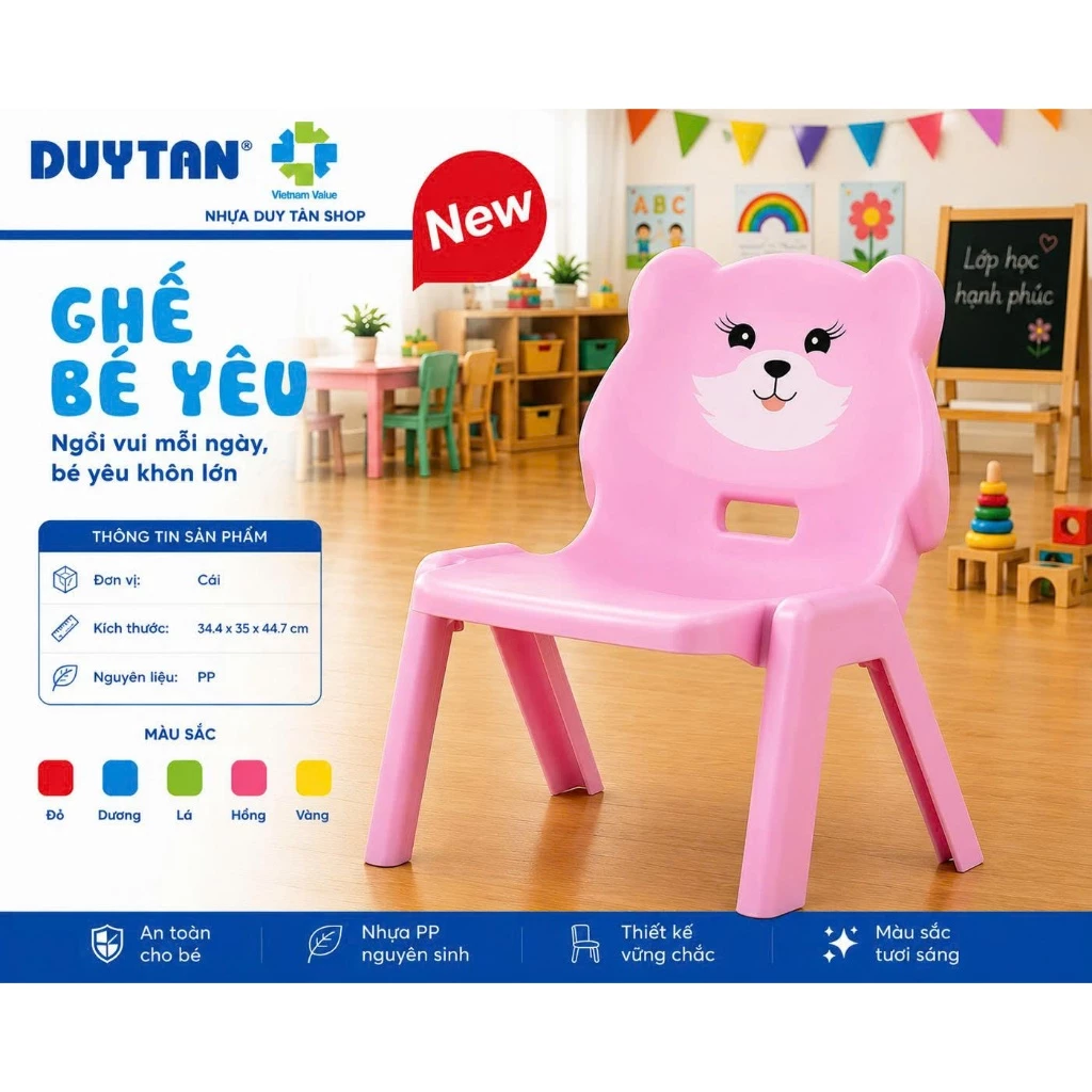 Ghế Nhựa Bé Yêu Duy Tân – Ghế Ăn Dặm, Ghế Ngồi Học Cho Bé Thoáng Khí Siêu Bền (6 Màu)