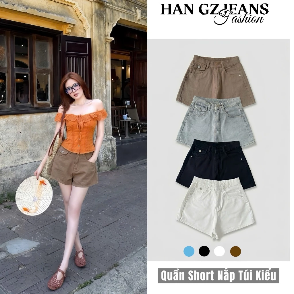 HAN.Gz - Quần Short Nữ Lưng Cao Dáng Rộng Basic Jean/Kaki Short Nữ Thời Trang Dễ Phối X280